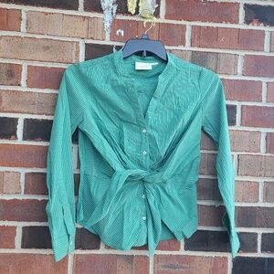 Maeve Tie front button down Blouse Green